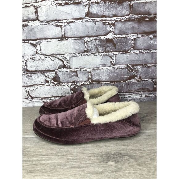 OluKai Ku'una Lanui Red Ginger Velvet Sheep Fur Slippers Women’s Sz 10M US/40EU - Picture 1 of 16